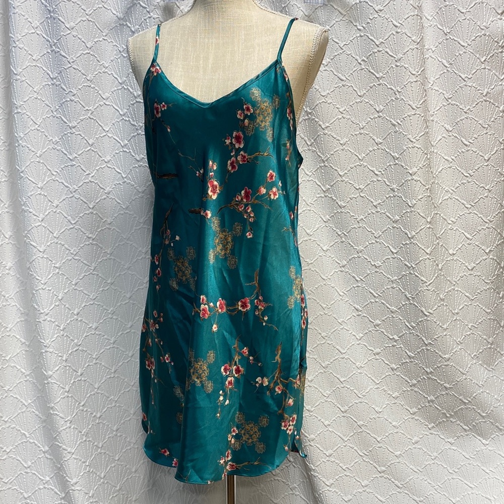 California Dynasty size large Floral Satin Kimono Robe‎ set - Teal oriental sexy - Picture 10 of 16